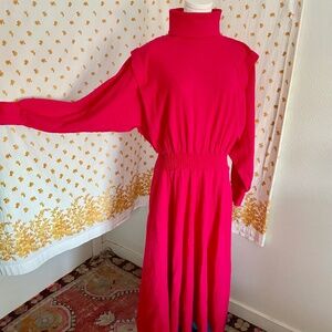 Vintage 80s New Hero Cotton Turtleneck Dress USA Made Small Pink Pockets